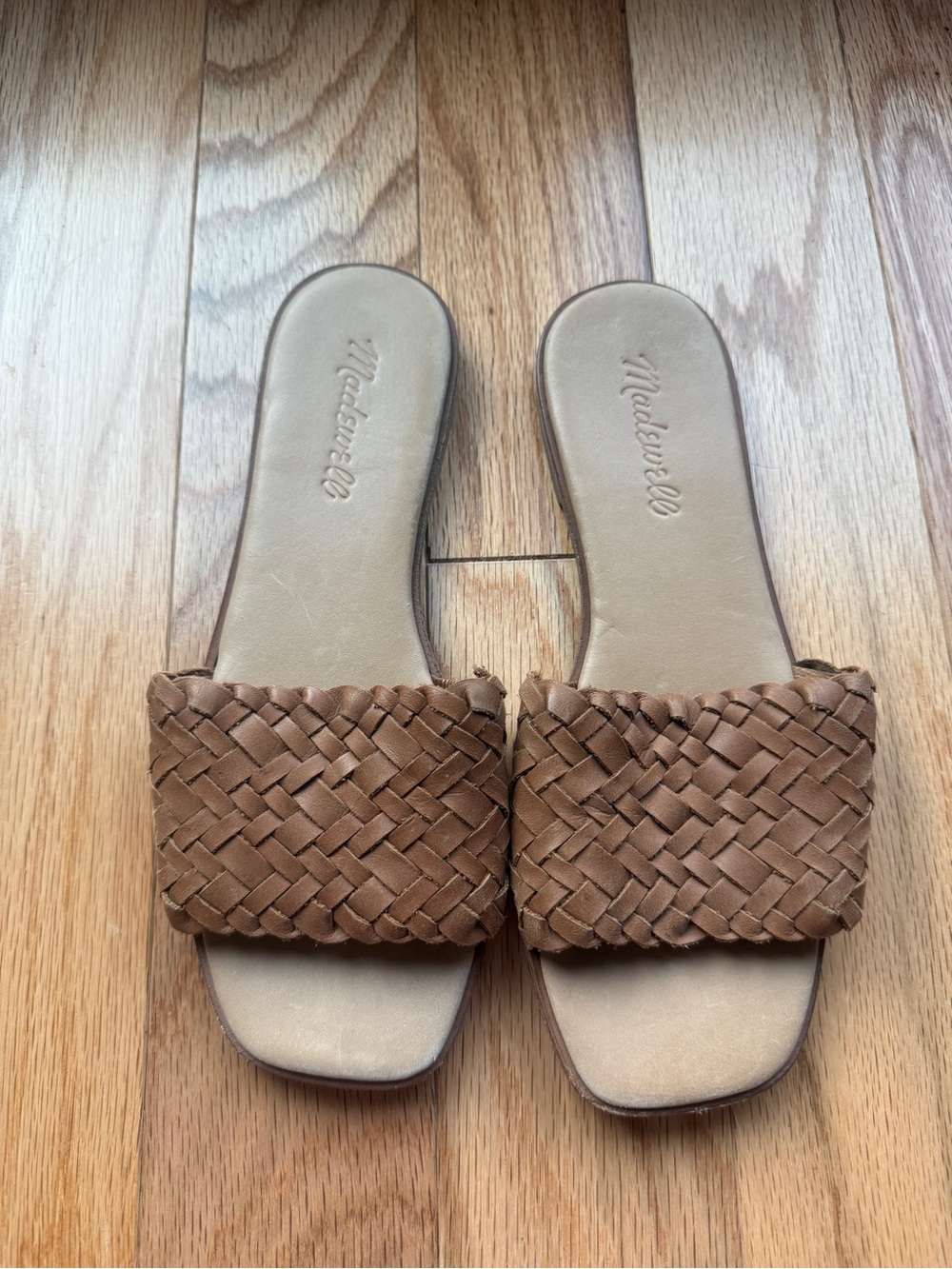 Madewell Tan Braided Leather Slide Mules